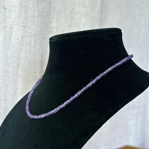 Handmade 925 Sterling Silver and Faceted Amethyst Choker Necklace 18”-20” - Picture 5 of 5